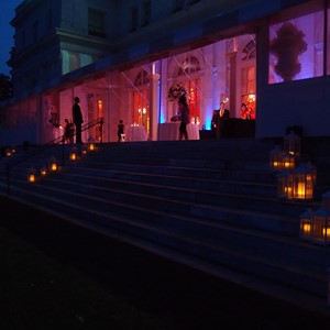 DesignLight Rosecliff Newport wedding lighting lanterns on stairs